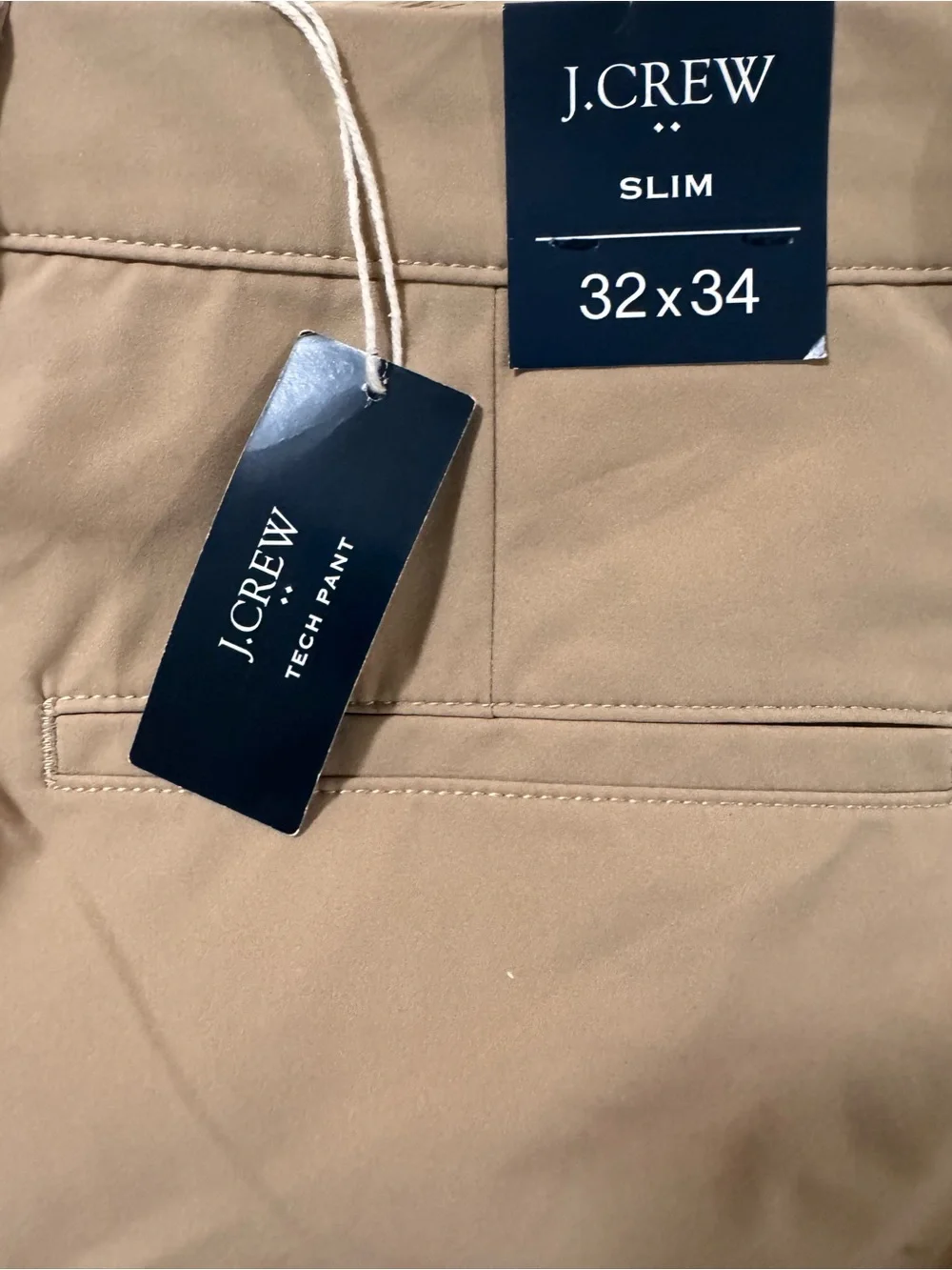 NWT J.Crew Flex Tech Pants Khaki brown slim fit size 34 X 34